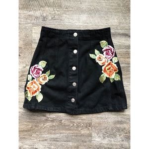 Topshop High-Waisted Embroidered Button Up Skirt